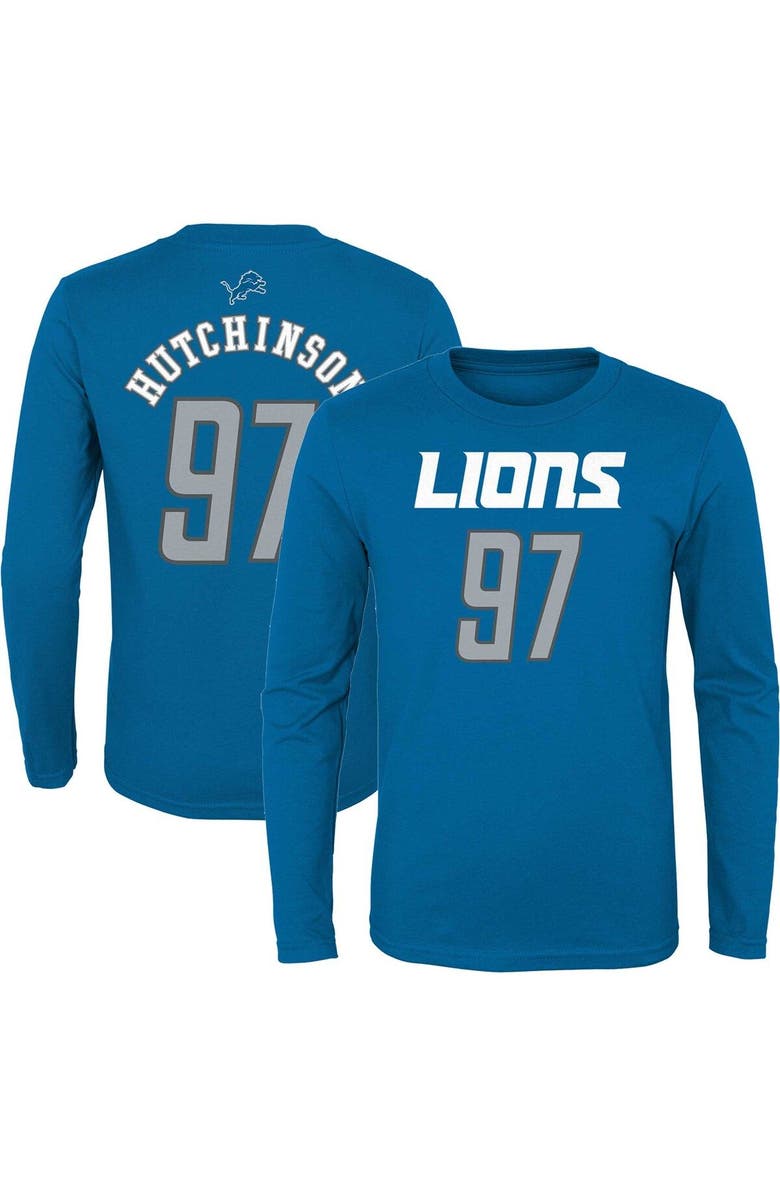 Outerstuff Youth Aidan Hutchinson Blue Detroit Lions Mainliner Player Name & Number Long Sleeve T-Shirt, Main, color, 