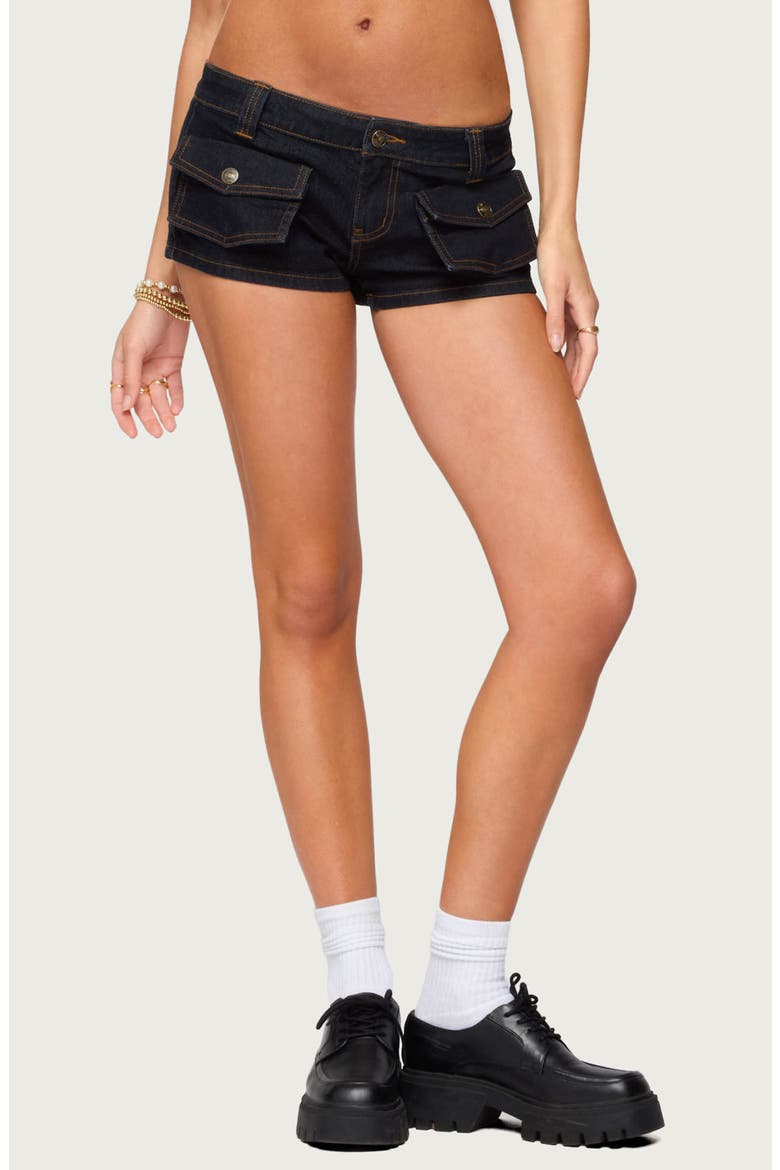 Cavella Low Rise Denim Cargo Shorts, Main, color, BLUE-WASHED