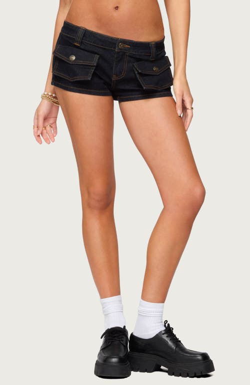 Edikted Cavella Low Rise Denim Cargo Shorts In Black
