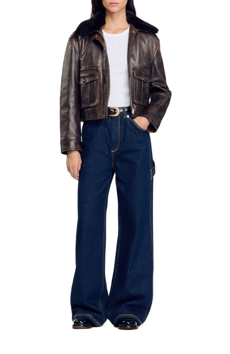 SANDRO Wide-leg flared jeans, Alternate, color, 