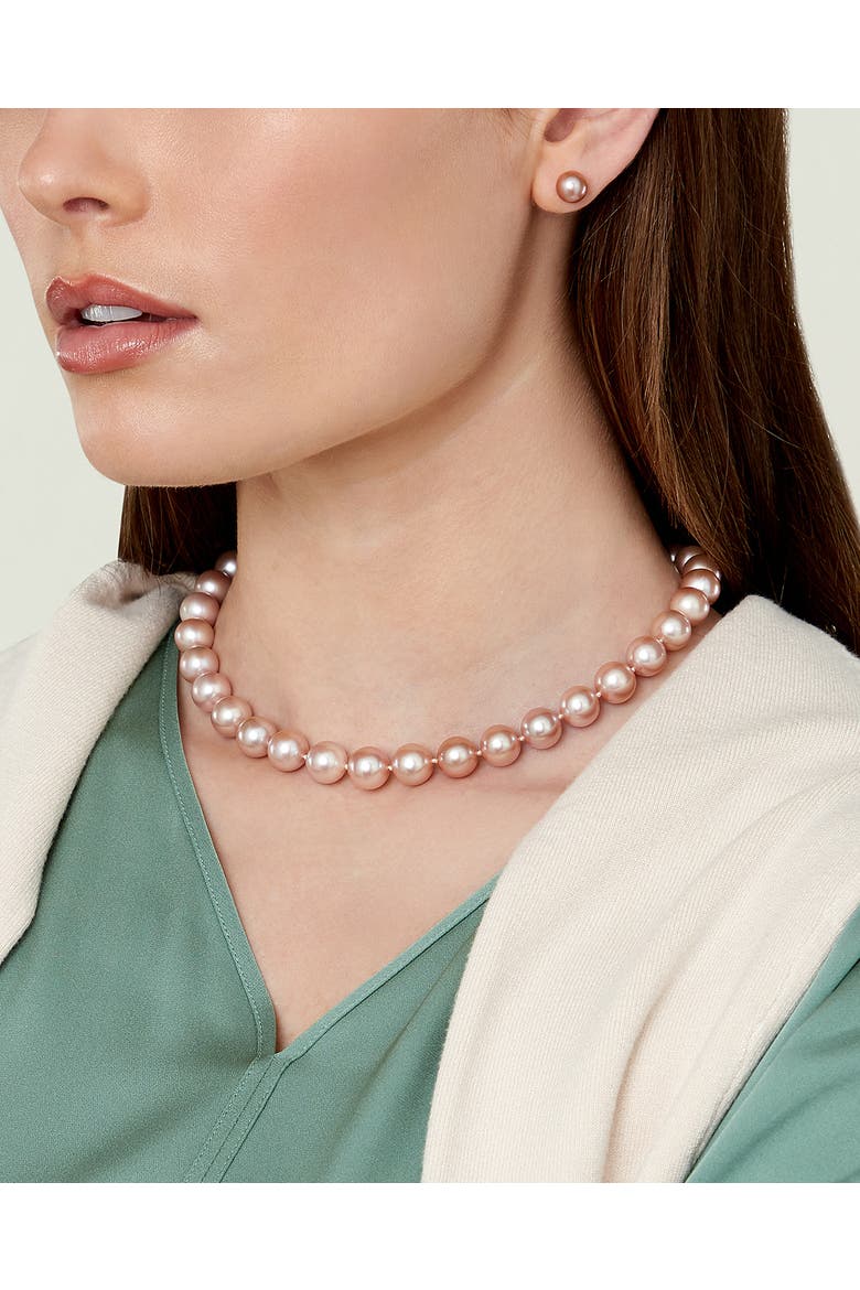 9.5-10.5mm Pink Freshwater Pearl Necklace - AAA Quality, Alternate, color, Yellow Gold Clasp