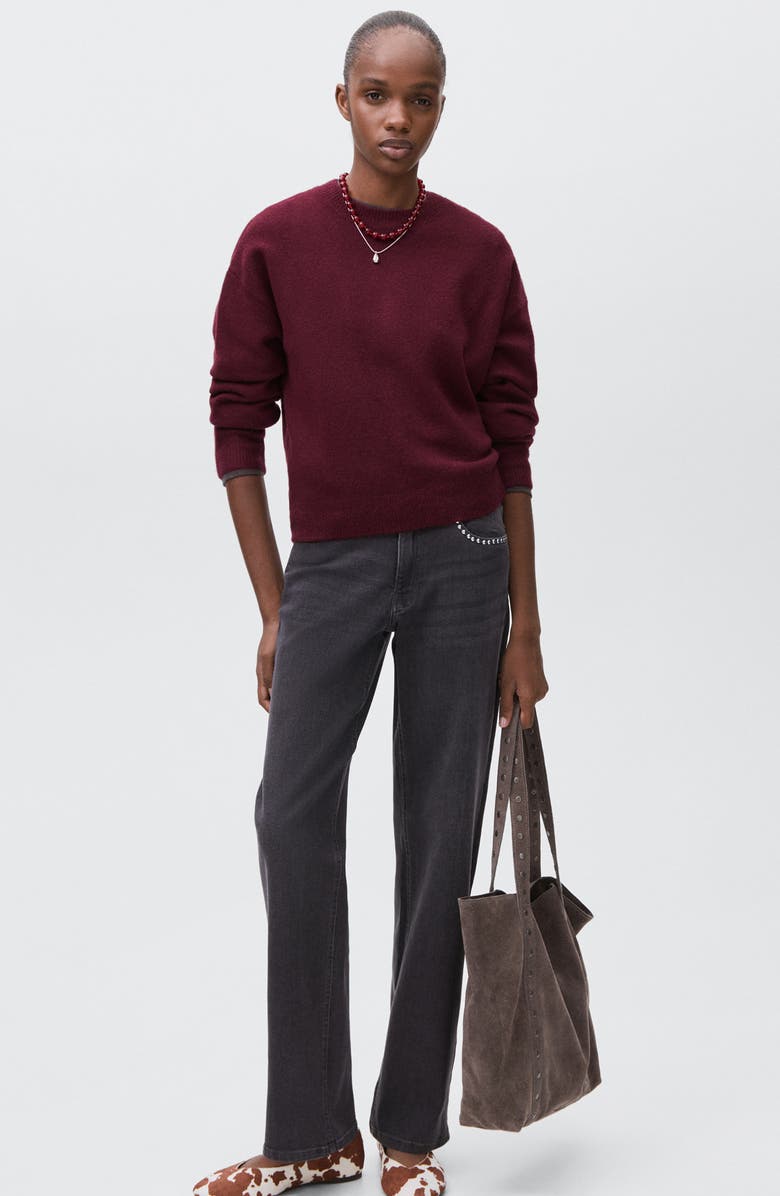 MANGO TEEN Star Crewneck Sweater, Alternate, color, Burgundy