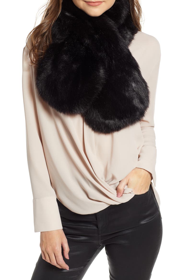 Faux Fur Scarf, Main, color, BLACK