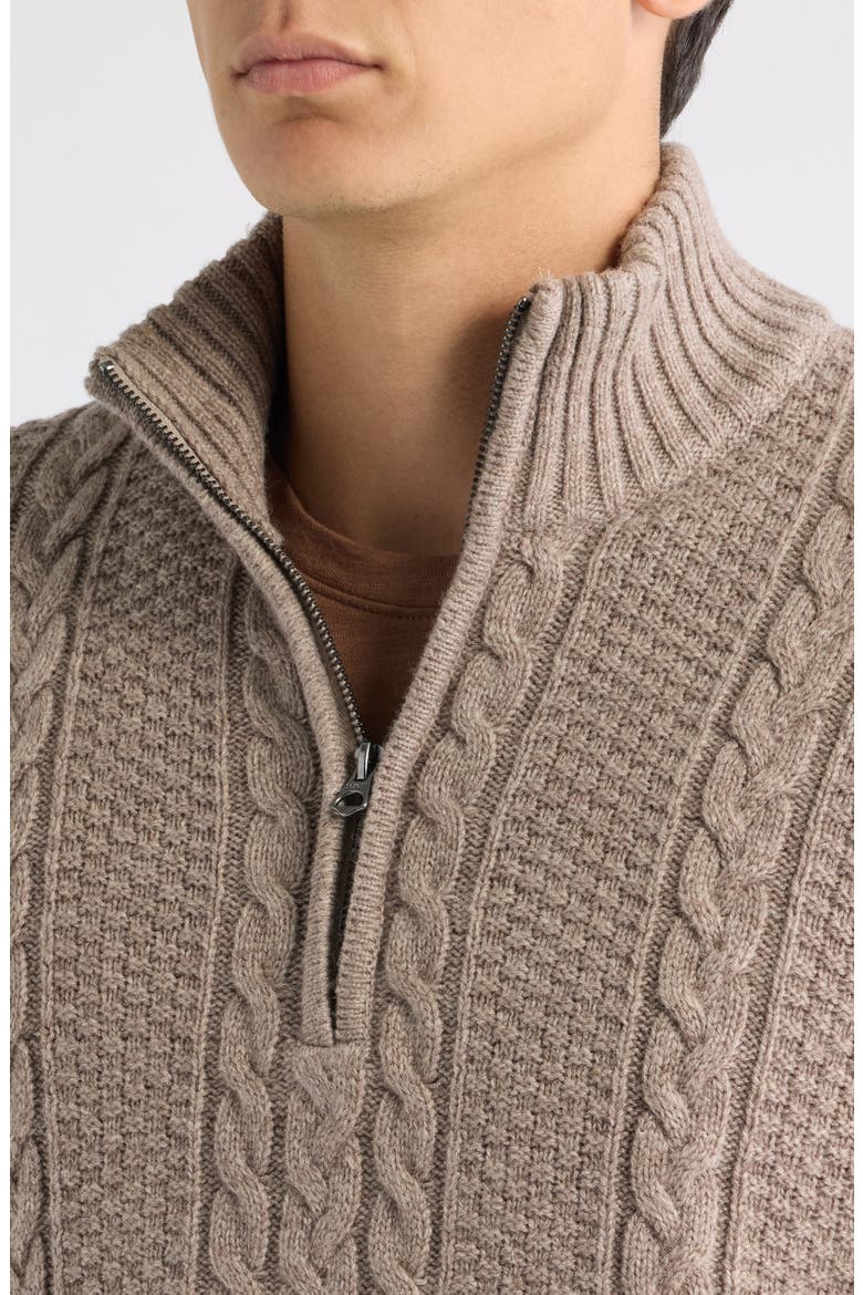 Cable Knit Quarter Zip Sweater, Alternate, color, TAUPE