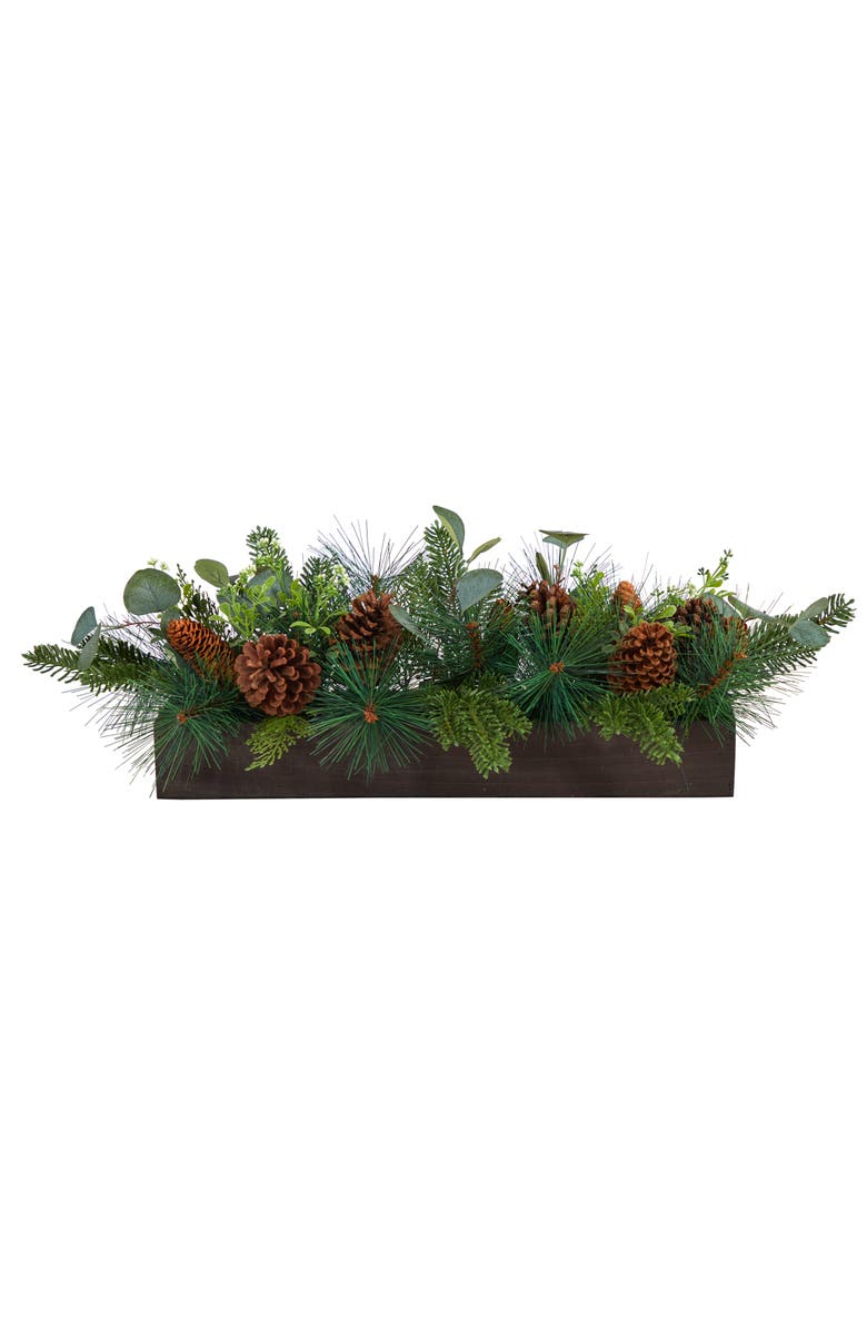 NEARLY NATURAL 30-in Evergreen Pine and Pine Cone Artificial Christmas Centerpiece Arrangement, Main, color, Green