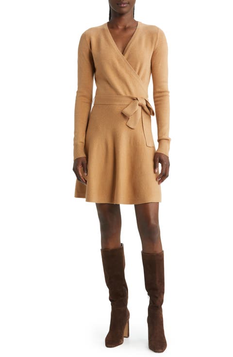 Long Sleeve Faux Wrap Sweater Dress