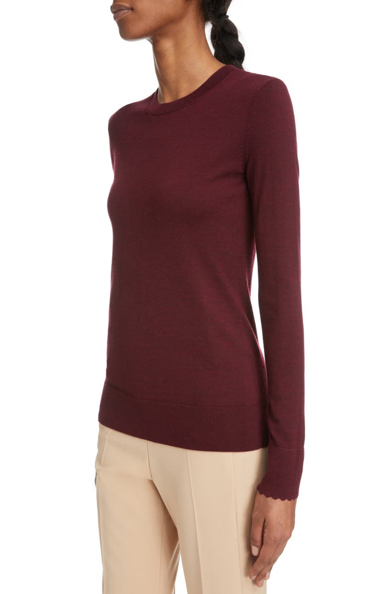 Chloé Scalloped Cuff Crewneck Merino Wool Sweater, Alternate, color, 