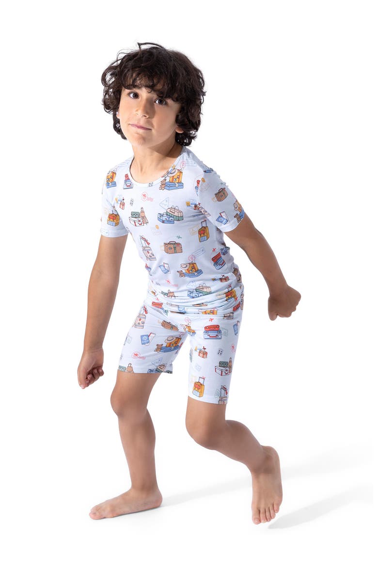 Vintage Suitcases Kids 2-Piece Short Sleeve & Shorts Pajama Set, Alternate, color, Vintage Suitcases