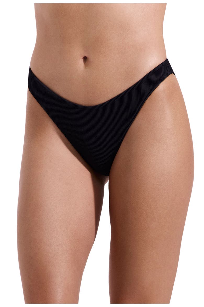 Emanuelle Textured High Leg Bikini Bottom, Main, color, Black