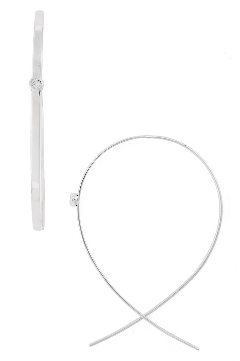 14K Gold Small Flat Upside Down Diamond Hoop Earrings, Main, color, D0.04GHSI1 14KWG