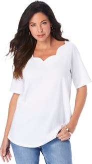 Roaman's Plus Size Ultimate Scalloped Neck Tee