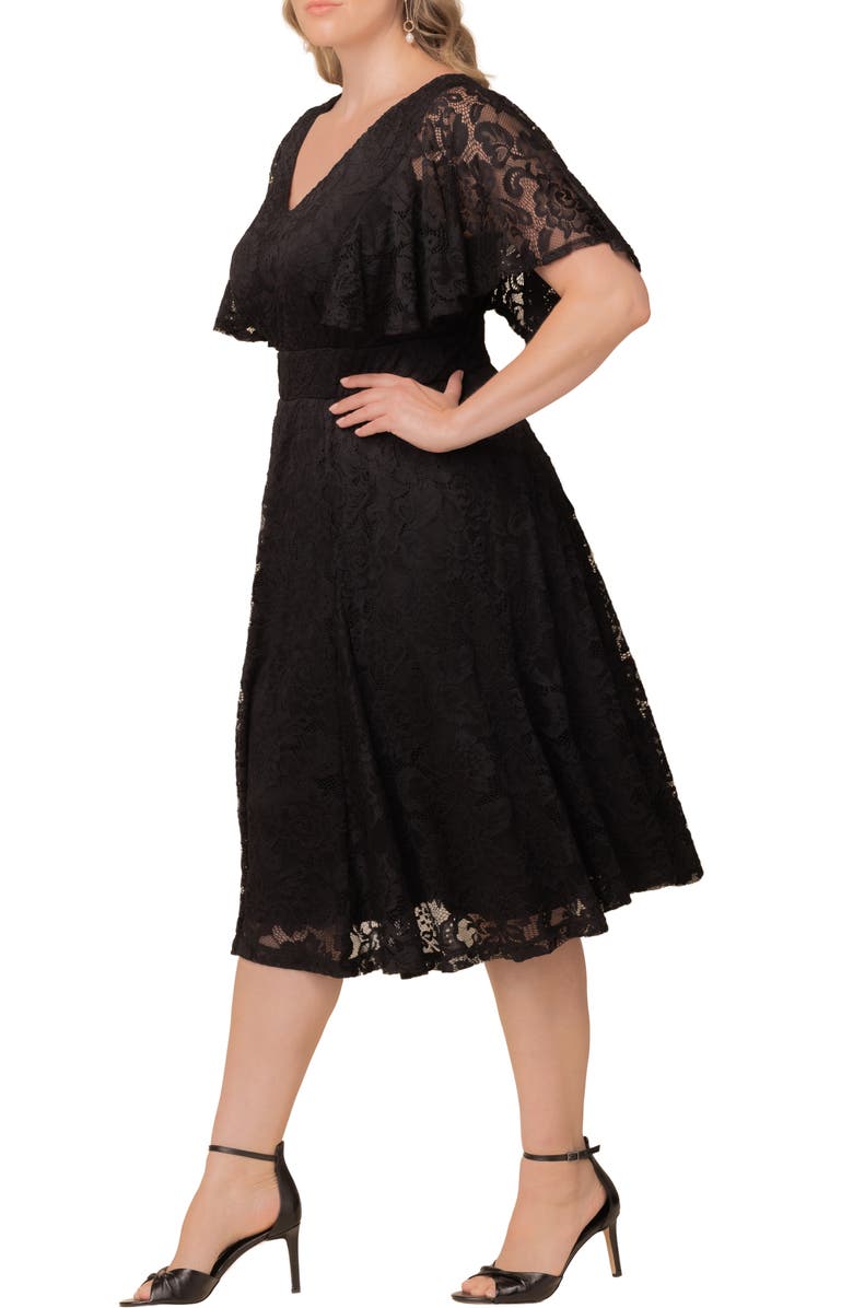 Kiyonna Camille Lace Midi Cocktail Dress, Alternate, color, Onyx