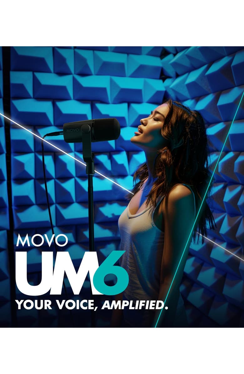 MOVO UM6 Dynamic Podcast Microphone with Built-in GainCast Preamp - XLR and USB C Outputs, Alternate, color, Black
