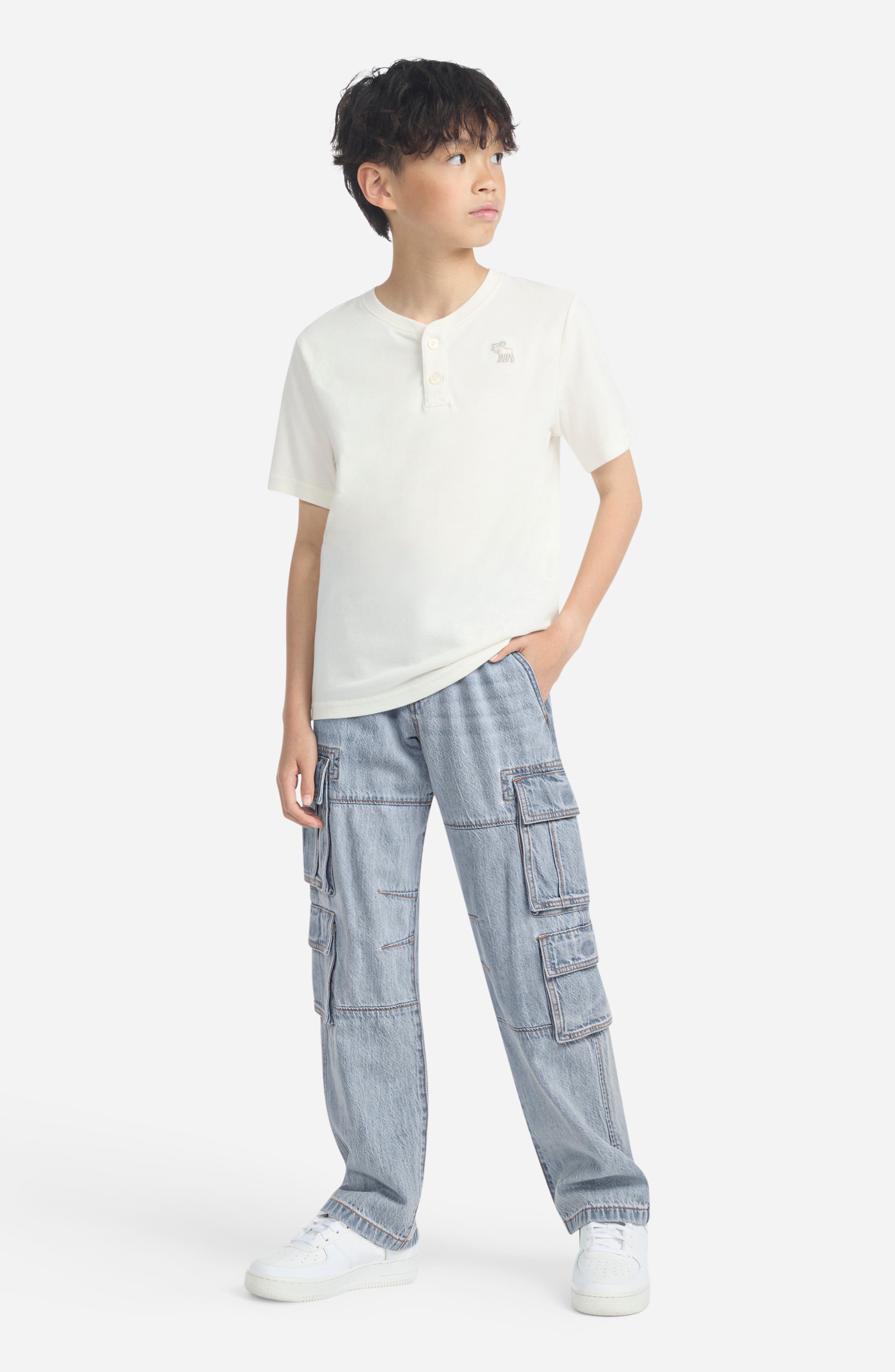 abercrombie kids Kids' Baggy Denim Cargo Pants — фото 8