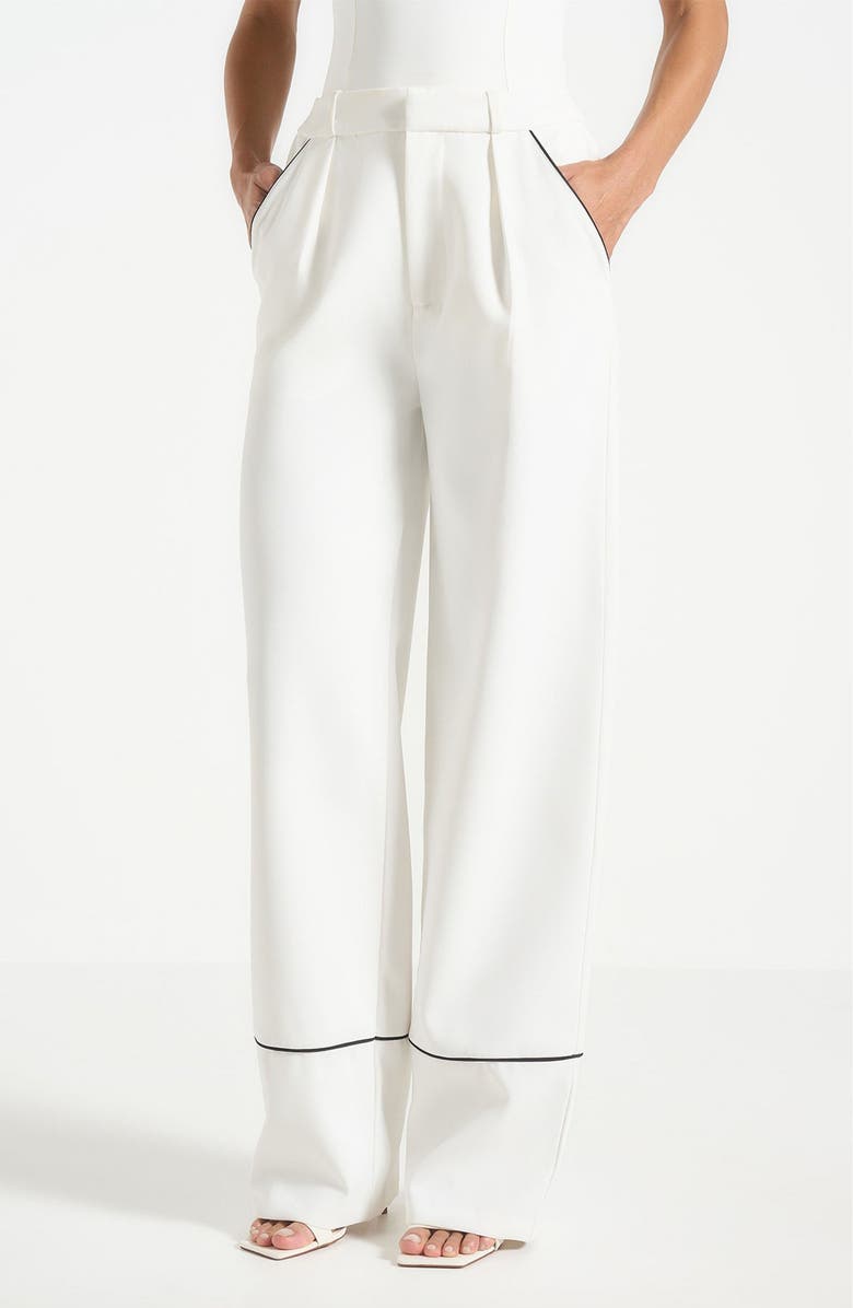 Manière De Voir Mina Contrast Piped Pleated Trousers, Alternate, color, White/Black