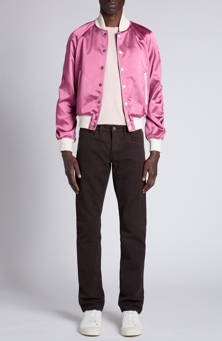 TOM FORD Shiny Satin Bomber Jacket, Alternate, color, Xfuwh Fuxia/ White