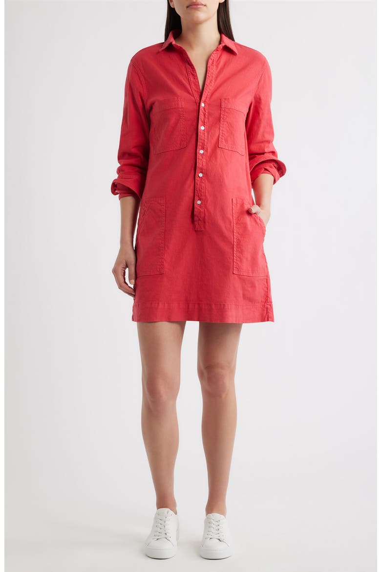 Ireland Patch Pocket Long Sleeve Shirtdress, Main, color, WASHED RED