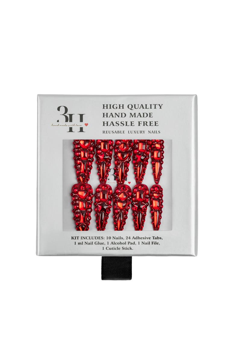 3H Nails Scarlet Flame Luxury Handmade Press On Nails, Alternate, color, Red