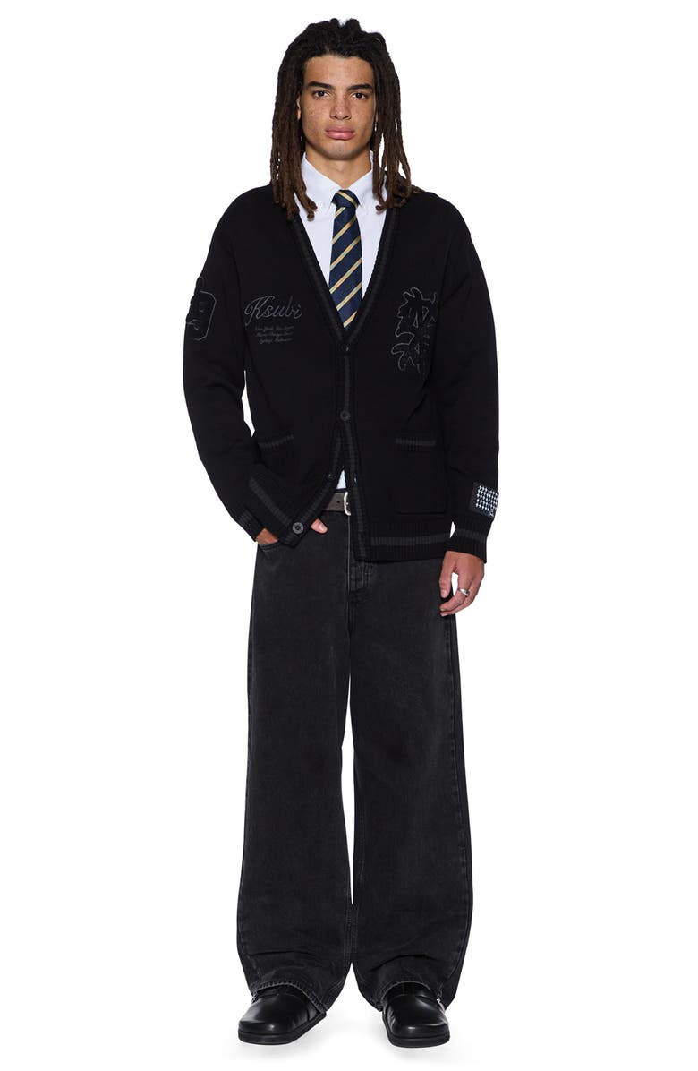 Ksubi Playoff Cotton Graphic Cardigan, Alternate, color, Black