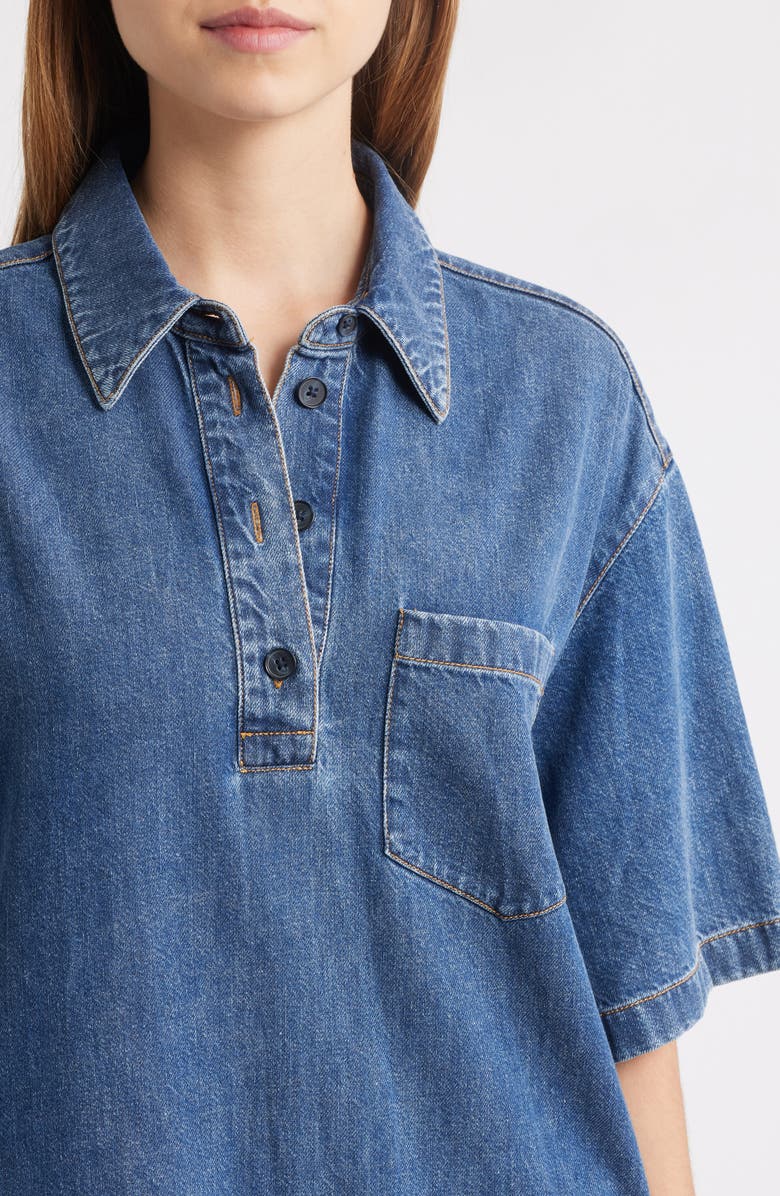 FRAME Tennis Cotton Blend Denim Minidress, Alternate, color, Potion