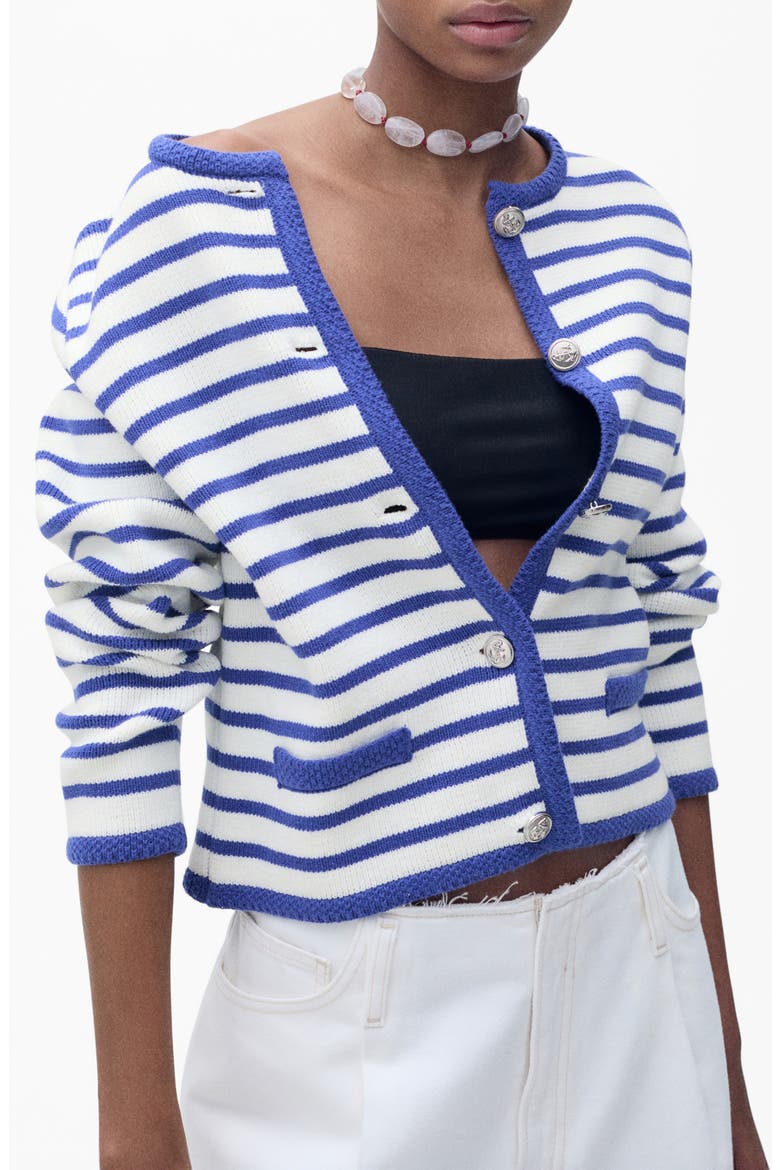 Stripe Cotton Blend Cardigan, Main, color, BLUE
