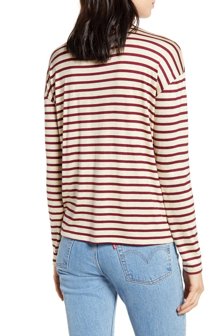 Mixed Stripe Turtleneck Top, Alternate, color, WINE/ OATMEAL