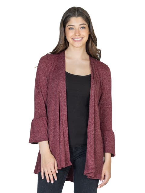 Womens Knit Three Quarter Bell Sleeve Open Cardigan