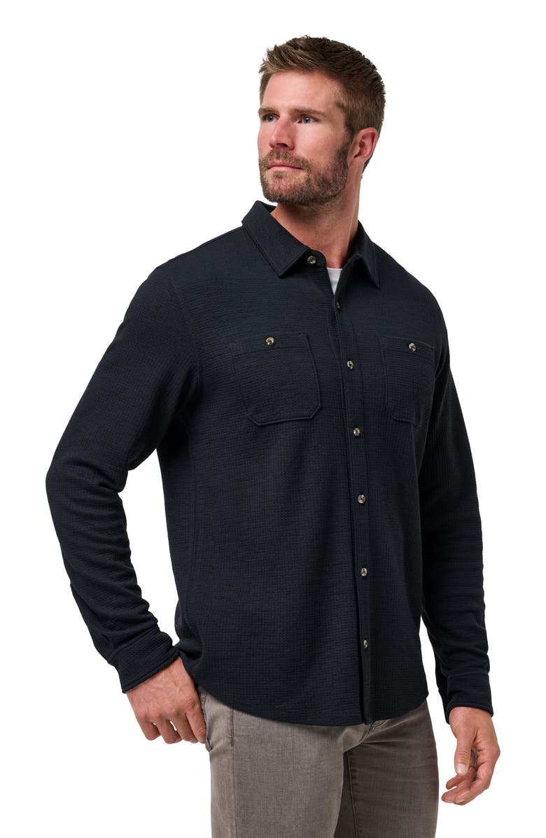TravisMathew Cloud Waffle Knit Button-Up Shirt, Alternate, color, Black