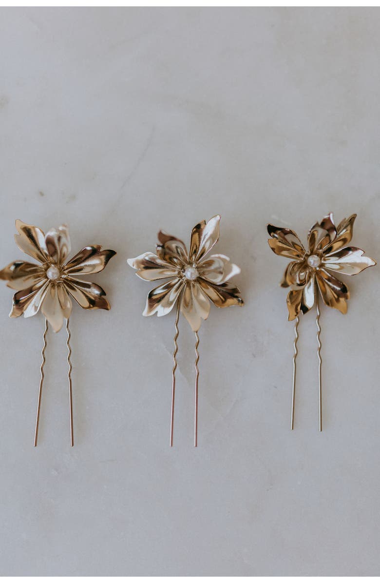 Untamed Petals Comet Pearl Pins, Main, color, Gold