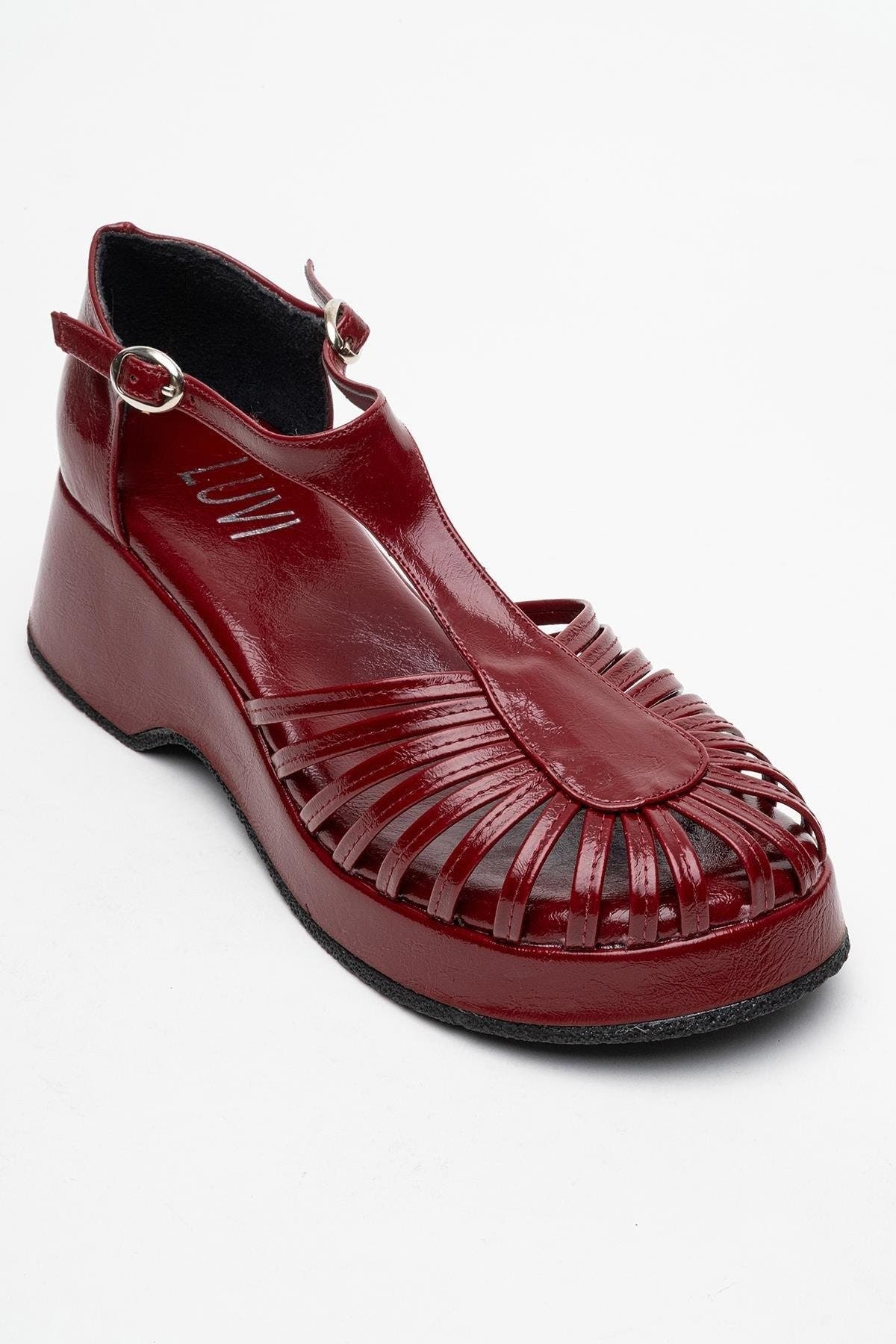 Prologue Shoes Aniel Platform Wedge Sandal, Alternate, color, Burgundy Faux Leather