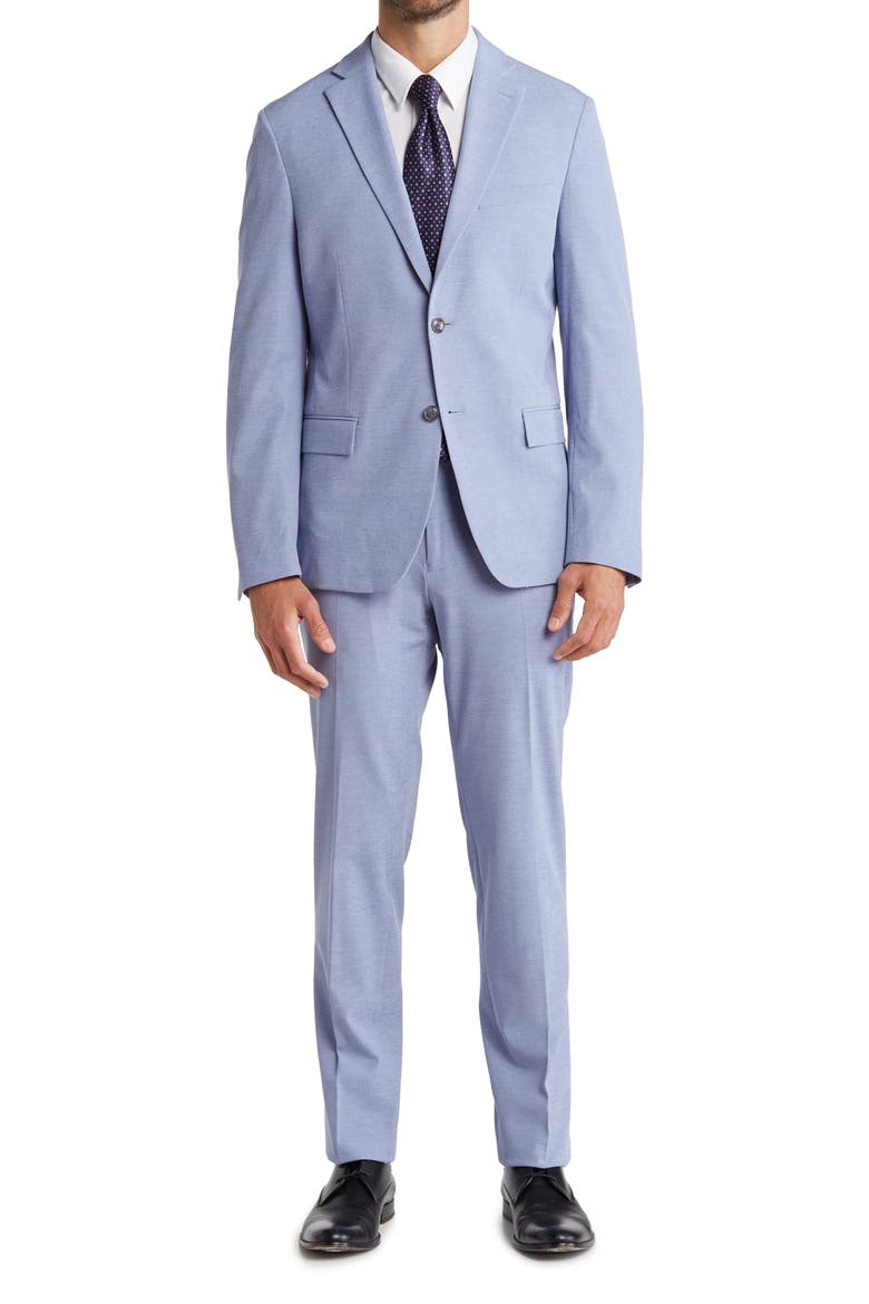 Martelli Blue Heathered Two-Button Notch Lapel Suit, Main, color, BLUE