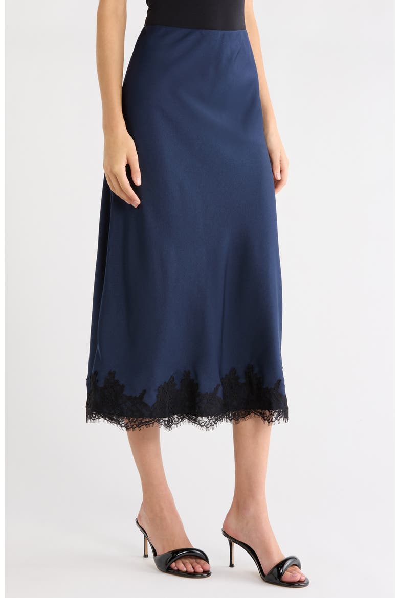Vienna Lace Trim Satin Skirt, Alternate, color, NAVY