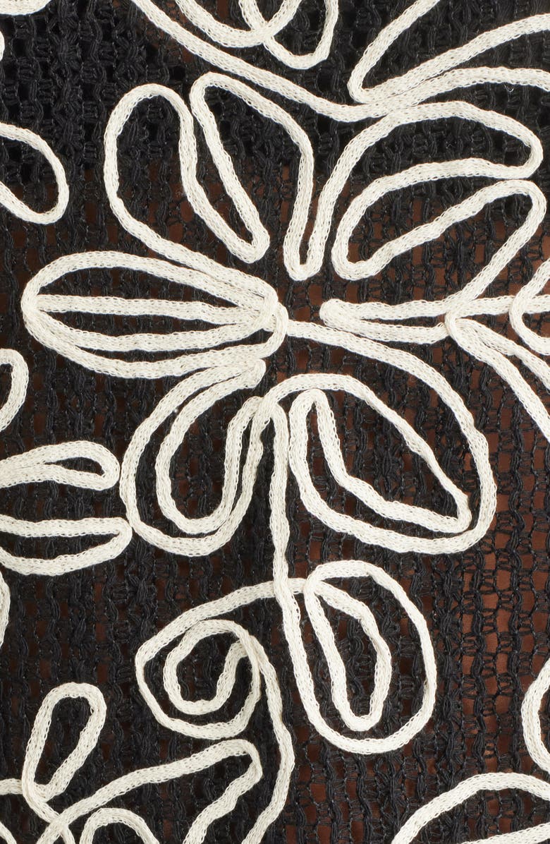 Topshop Floral Appliqué Open Stitch Shorts, Alternate, color, Black