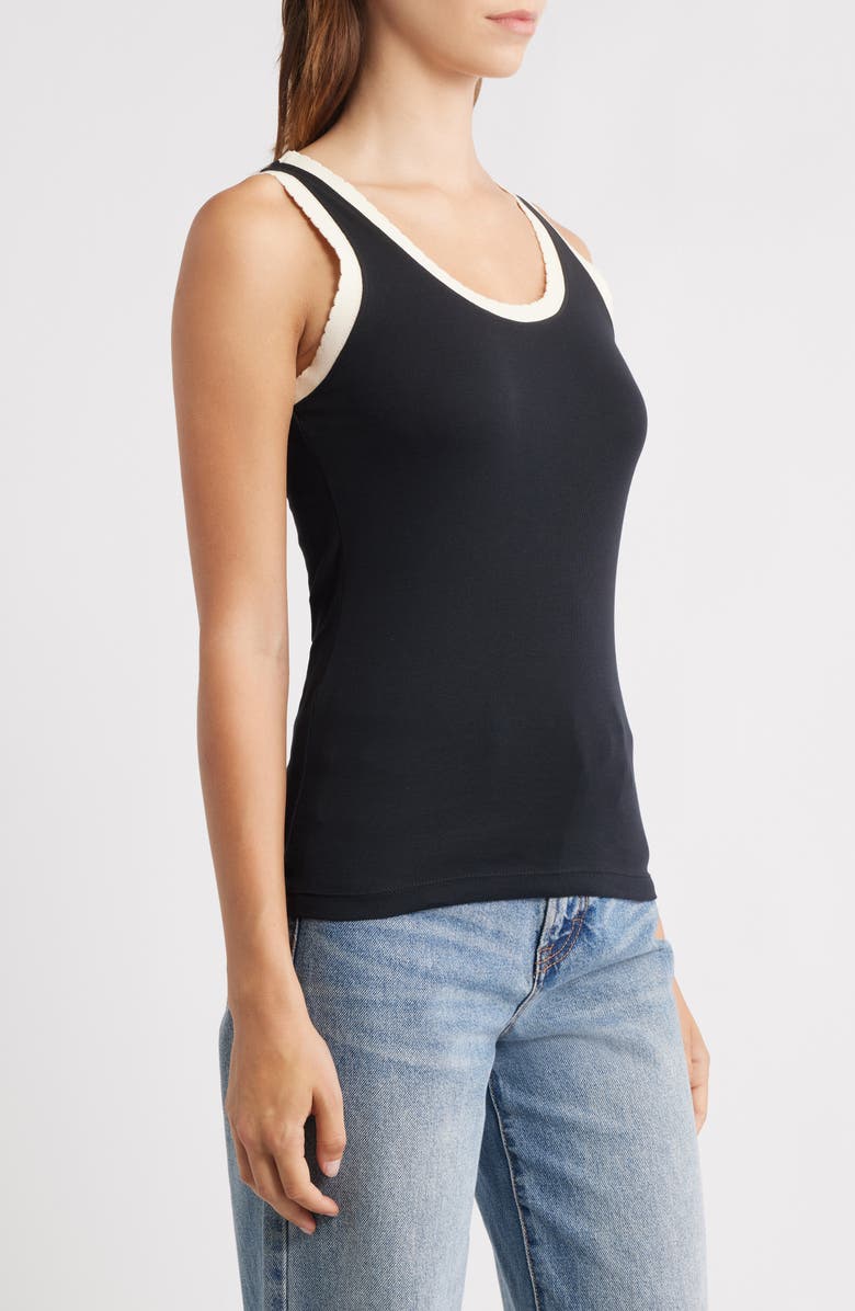 Topshop Contrast Frill Edge Cotton Sweater Vest, Alternate, color, Black