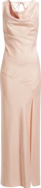 WAYF Lea Cowl Neck Satin Gown
