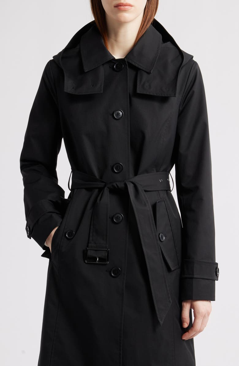 Michael Kors Water Resistant Trench Coat with Removable Hood, Main, color, Black