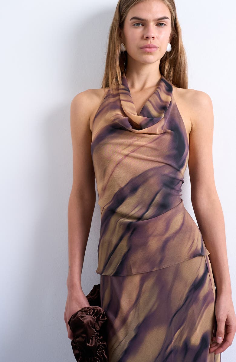 Topshop Open Back Halter Top, Alternate, color, Beige Multi