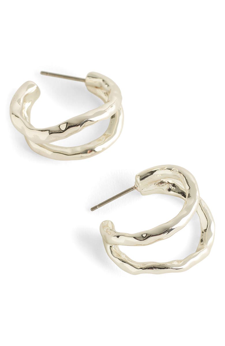 Madewell Hammered Sculptural Double-Hoop Earrings, Main, color, Warm Silver