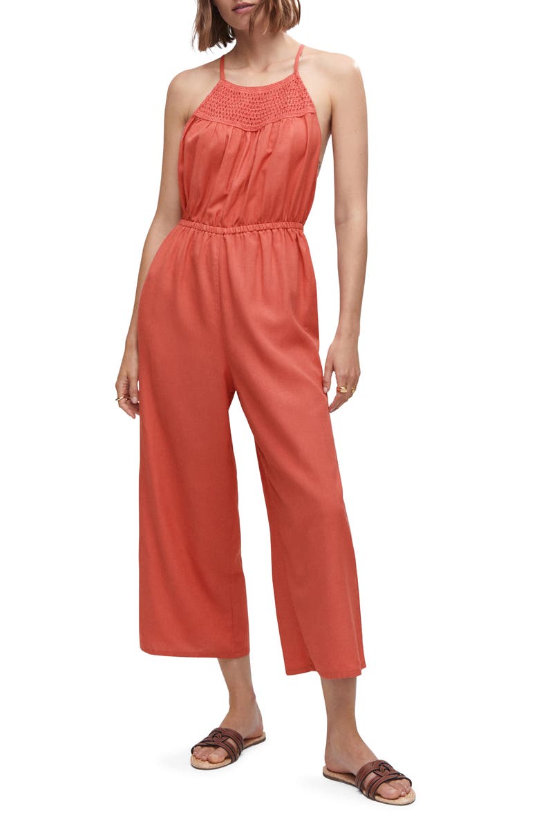 MANGO Open Stitch Panel Crop Jumpsuit, Main, color, 