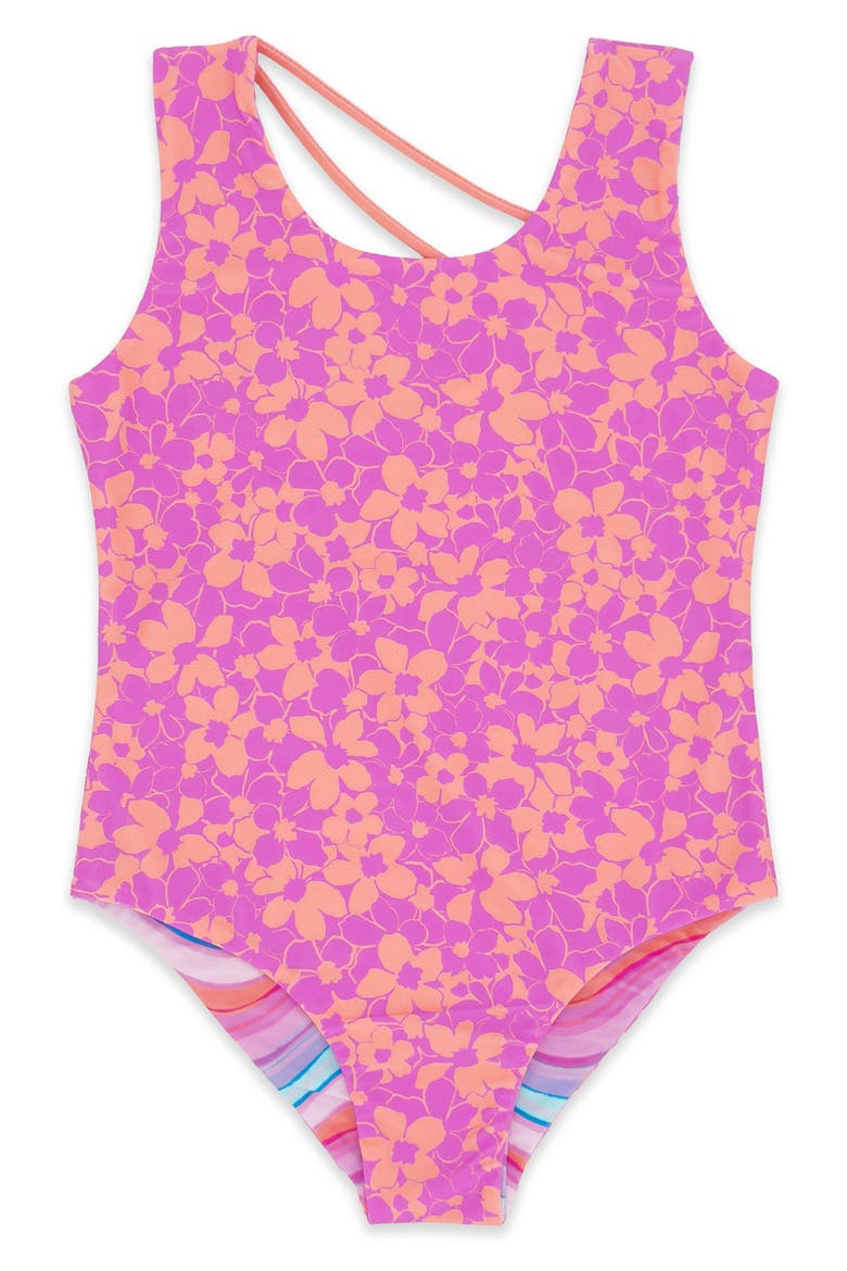Kids' Summer Sun Reversible UPF 50+ One-Piece Swimsuit, Main, color, MAGENTA PUNCH