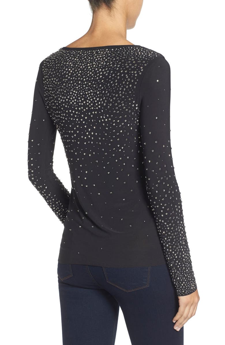 CeCe by Cynthia Steffe Rhinestone Embellished Long Sleeve Top, Alternate, color, Rich Black