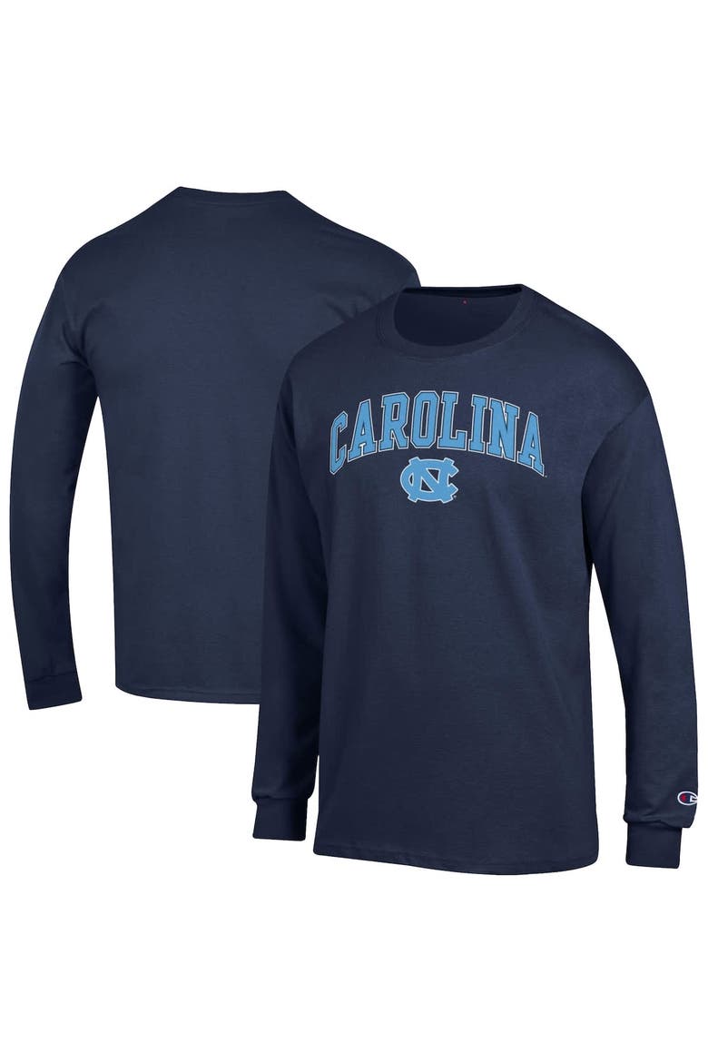 Men's Champion  Navy North Carolina Tar Heels Arch Over Logo Long Sleeve T-Shirt, Alternate, color, Navy