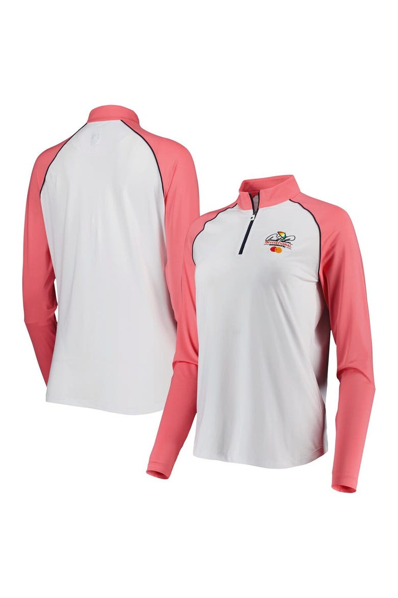 Arnold Palmer FootJoy Women's Sun Protection Raglan Quarter-Zip Long Sleeve Top - White, Main, color, White