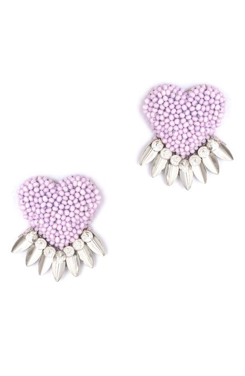 Danika Beaded Fringe Heart Stud Earrings
