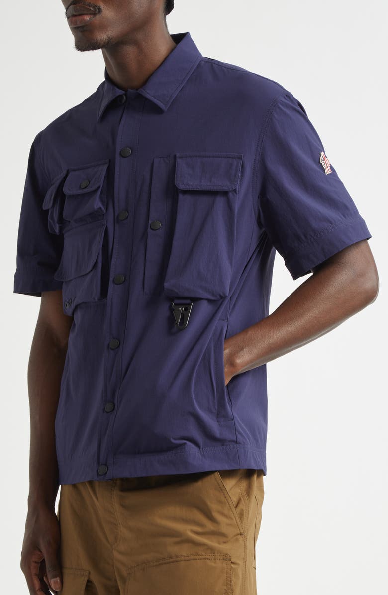 Moncler Tara Stretch Nylon Utility Shirt Jacket, Alternate, color, Navy Blue