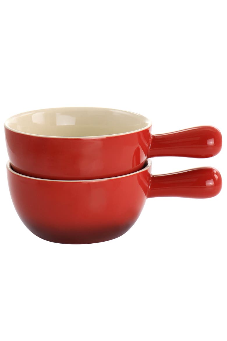 2 Piece Stoneware 22oz Soup Bowl Set with Long Handle, Main, color, Red