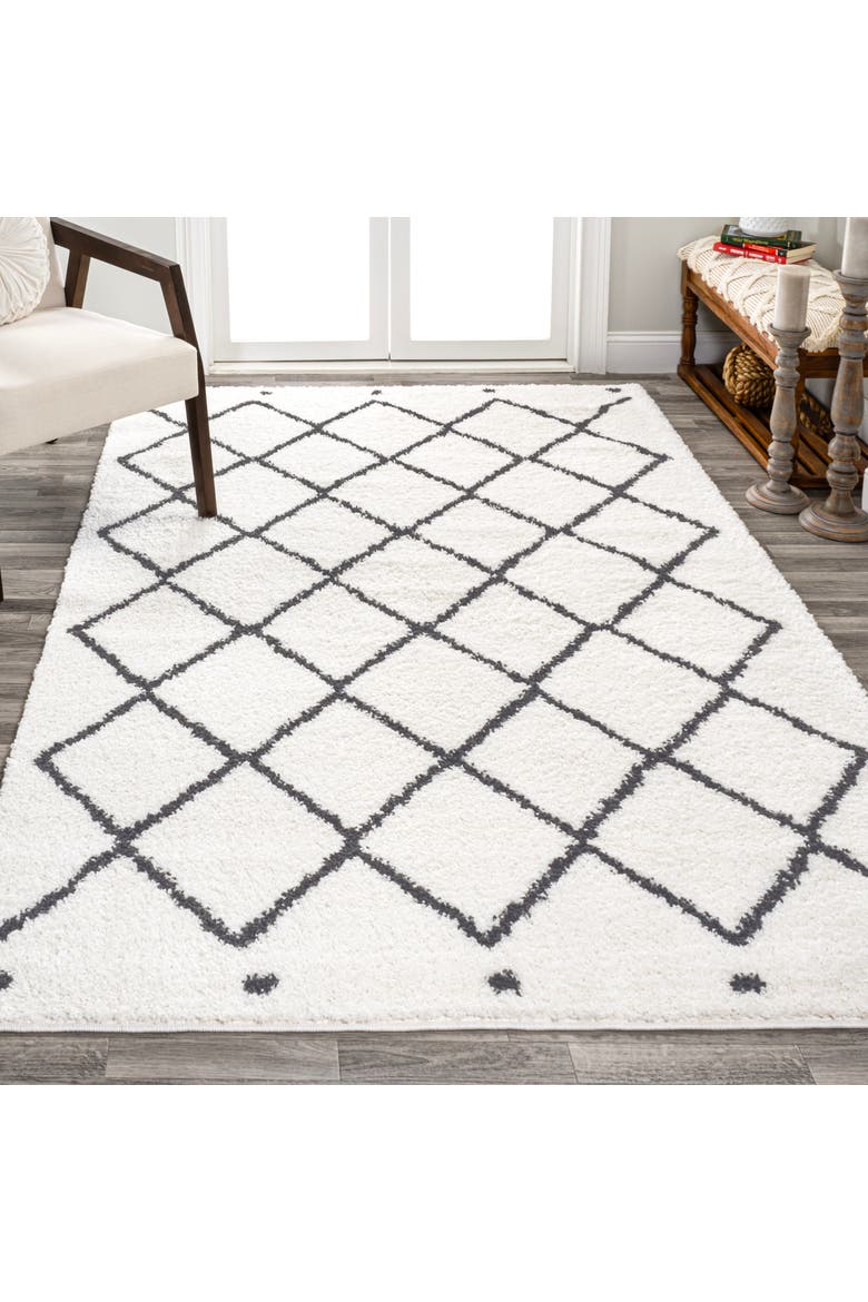 Cami Moroccan Style Diamond Shag Area Rug, Alternate, color, White/Gray