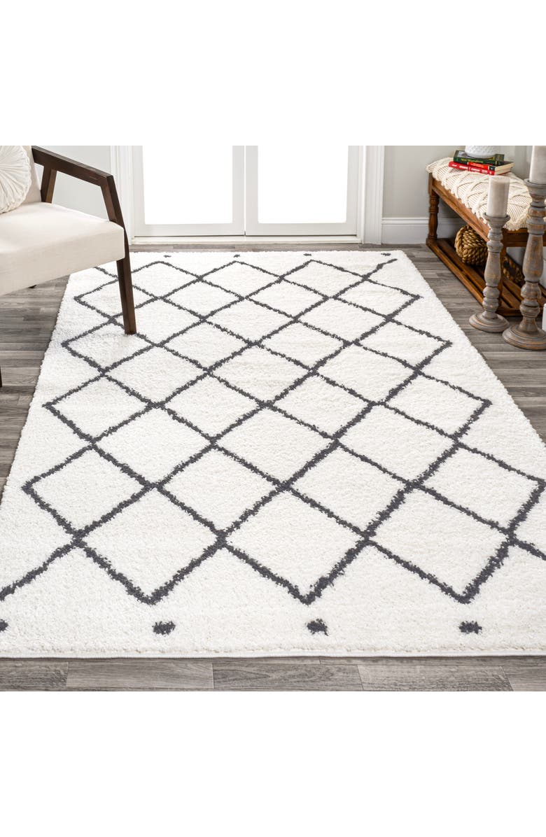 JONATHAN Y Cami Moroccan Style Diamond Shag Area Rug, Alternate, color, White/Gray