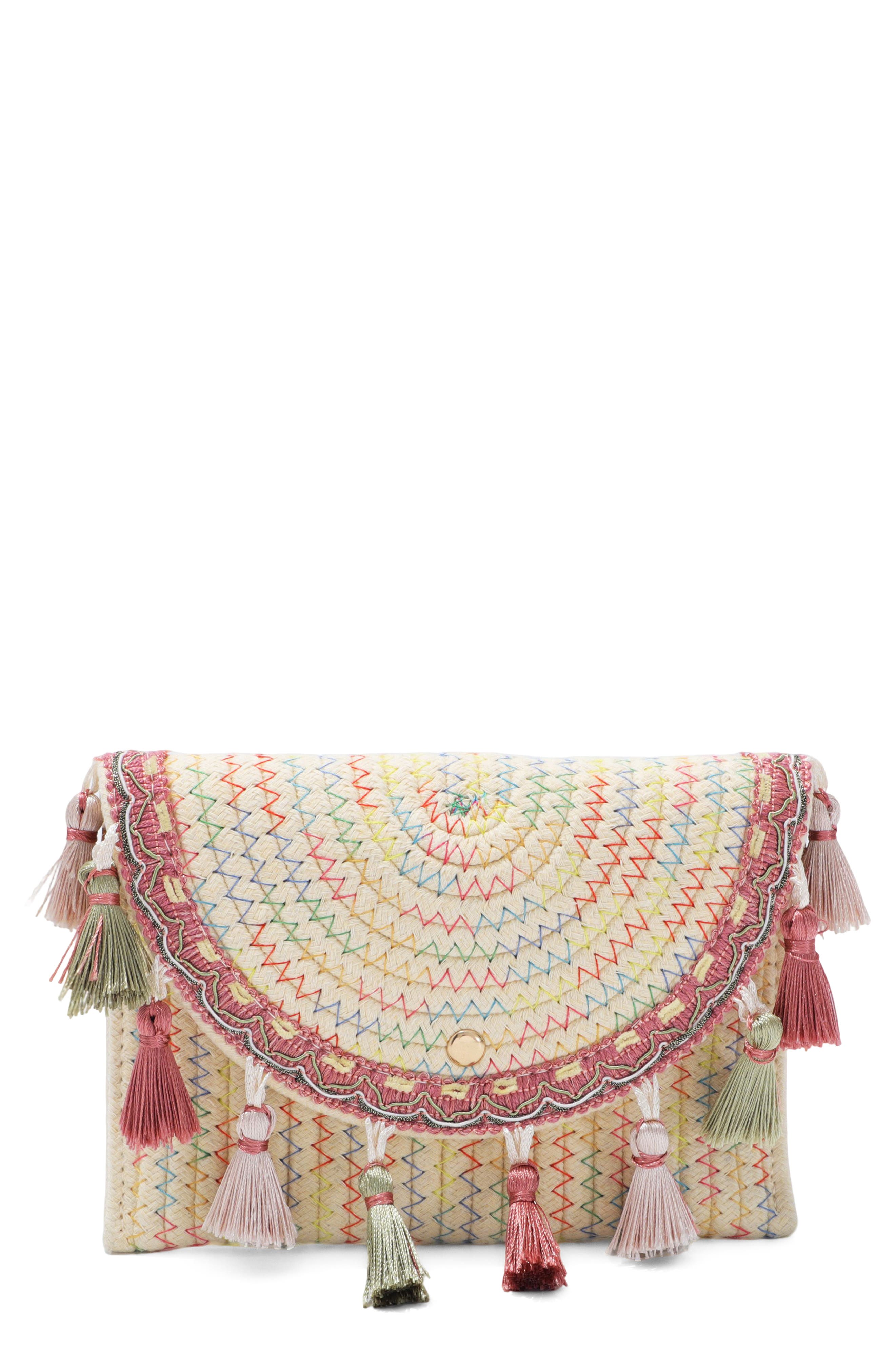 Tassel Raffia Convertible Clutch