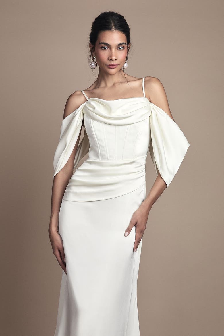 Cowl Neck Satin Maxi Dress, Alternate, color, Oyster